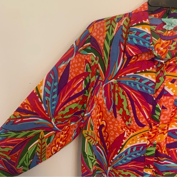 Women’s True Destinations Bright Tropical Print Vacation Resort Wear Shirt Med - Picture 2 of 11